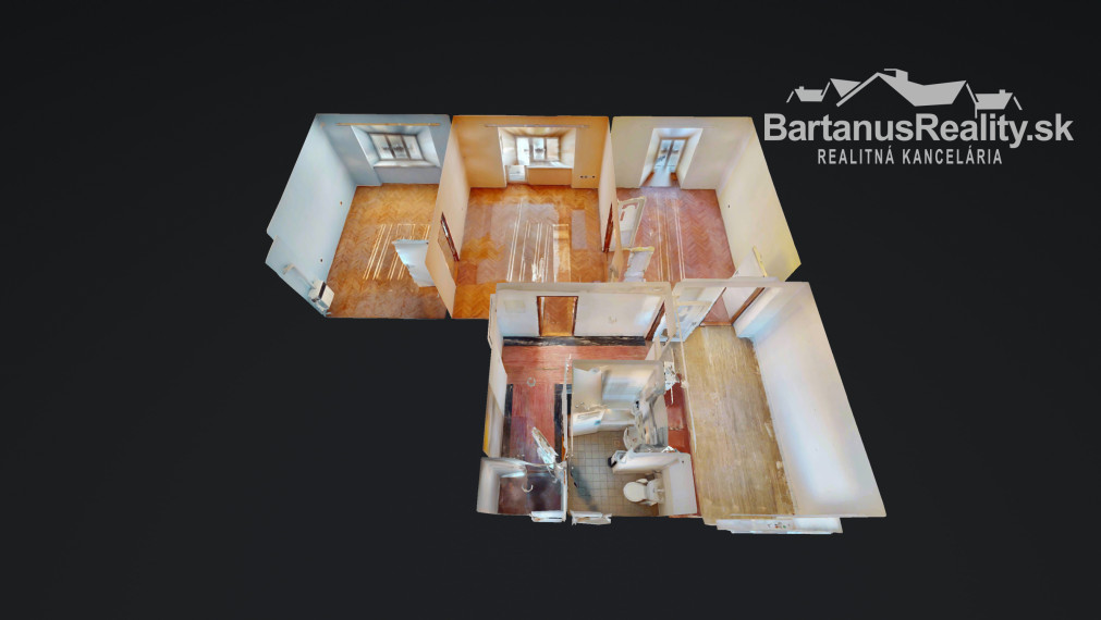 BartanusReality: Na predaj priestranný 3-izbový tehlový byt (71 m²) s garážou v uzavretom dvore – Trenčín, Zámostie.